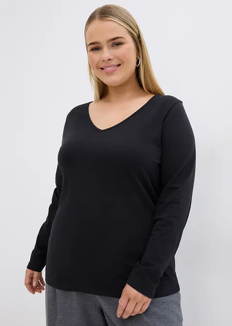 Figurnära långärmad topp (2-pack), bonprix