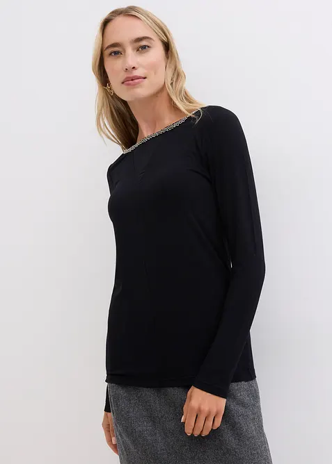 L&aring;ng&auml;rmad topp med meshinf&auml;llning och glitterstenar, bonprix