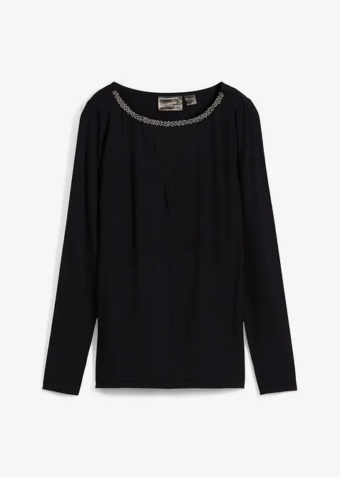 L&aring;ng&auml;rmad topp med meshinf&auml;llning och glitterstenar, bonprix