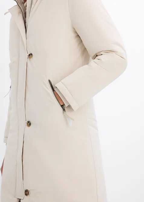 Vinterkappa med teddypäls i huvan, bonprix