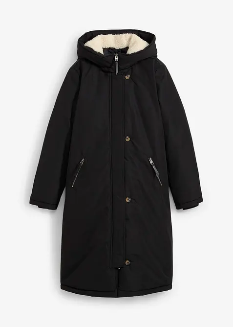 Vinterkappa med teddyp&auml;ls i huvan, bonprix