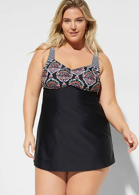 Lång tankini (2 delar) med bikinibyxa med hög midja, bonprix