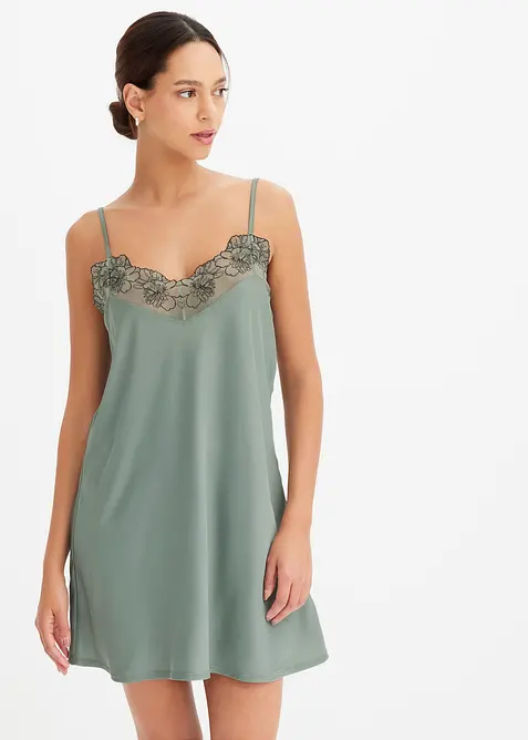 Neglig&eacute; i satin med broderi, bonprix