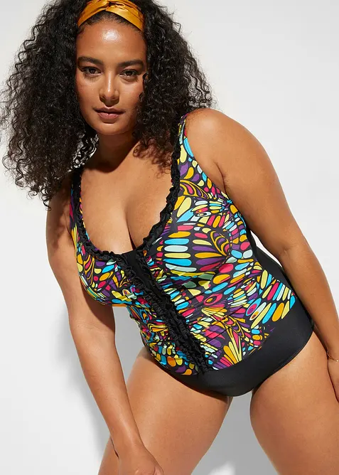 Baddräkt med rysch och kraftigt formande effekt, bonprix