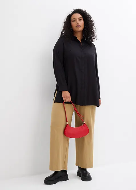 Lång blus med slits i följsam viskos, bonprix