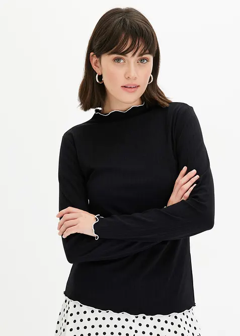 Ribbstickad topp med långa ärmar, bonprix