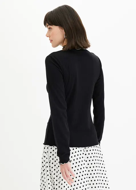 Ribbstickad topp med långa ärmar, bonprix