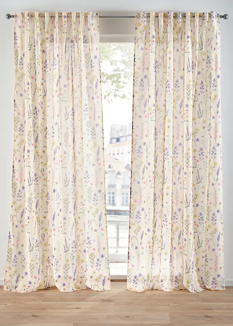 Gardin med tryckt blomm&ouml;nster (2-pack), bonprix