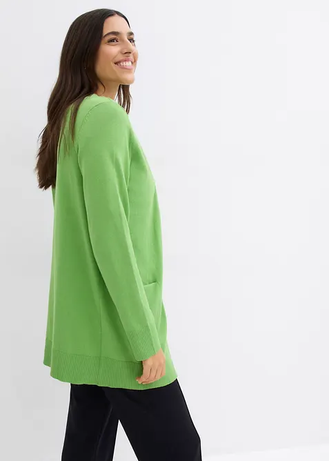 Stickad kofta med fickor, l&aring;nga &auml;rmar, bonprix