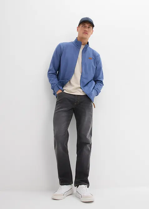 Sweatshirtjacka med ståkrage och detaljer i skinnimitation, bonprix