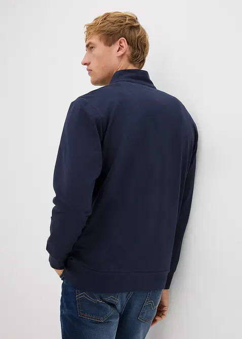 Sweatshirtjacka med ståkrage och detaljer i skinnimitation, bonprix