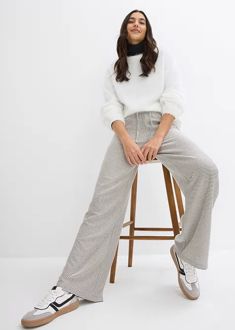 Randig jerseybyxa med dragsko i bomullsmix, bonprix