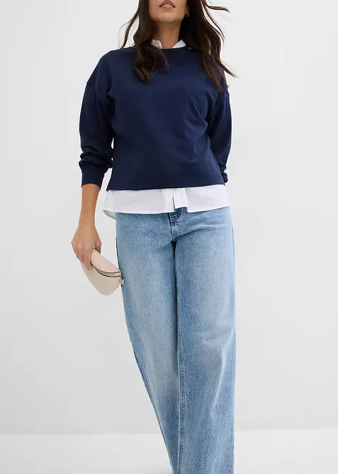 Jeans med vida ben och h&ouml;g midja, full l&auml;ngd, bonprix