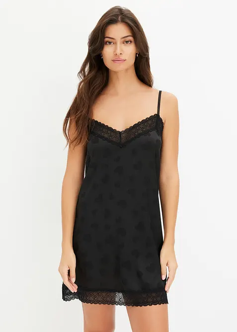 Satinneglig&eacute; med hj&auml;rtm&ouml;nster, bonprix