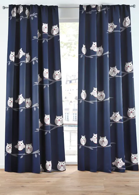 Mörkläggande gardinlängd med ugglemönster (1-pack), bonprix
