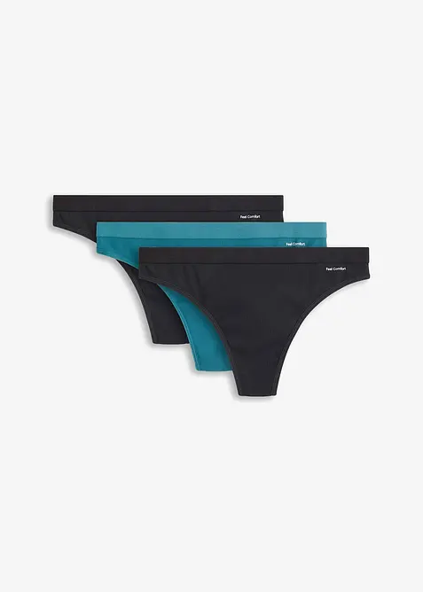 Sömlös Feel Comfort-stringtrosa i ribbstickat material (3-pack), bonprix