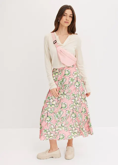 Mellanlång kjol i böljande viskosmix, bonprix