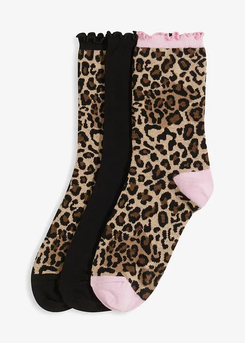 Strumpor med rysch och ekologisk bomull (3-pack), bonprix