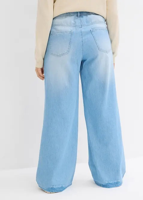 Wide Leg Jeans High Waist, Full Length, med bekv&auml;m midja, bonprix