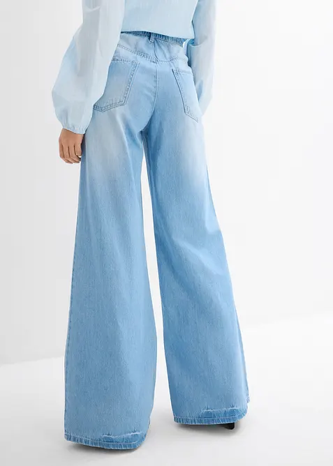 Wide Leg Jeans High Waist, med bekv&auml;m midja, bonprix