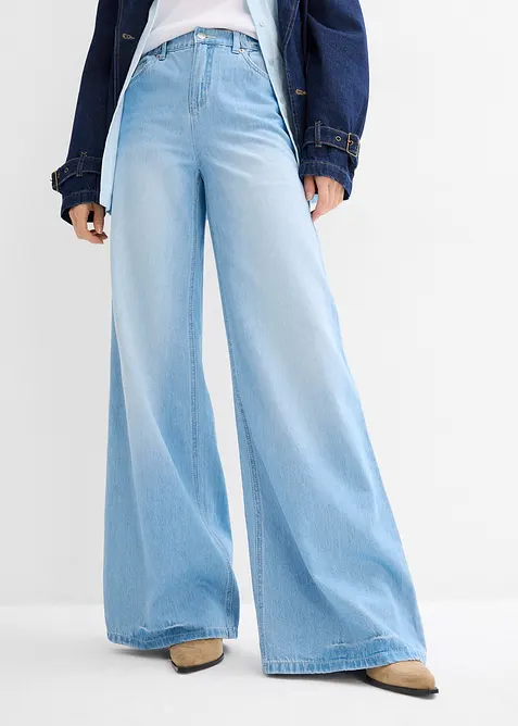 Wide Leg Jeans High Waist, med bekv&auml;m midja, bonprix