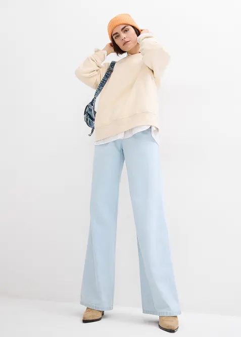 Mjuka jeans med vida ben och medelh&ouml;g midja, Super Soft, bonprix