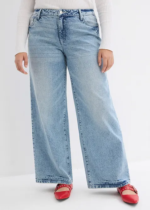 Wide Leg Jeans, Mid Waist, Low Stretch Full Length, bonprix