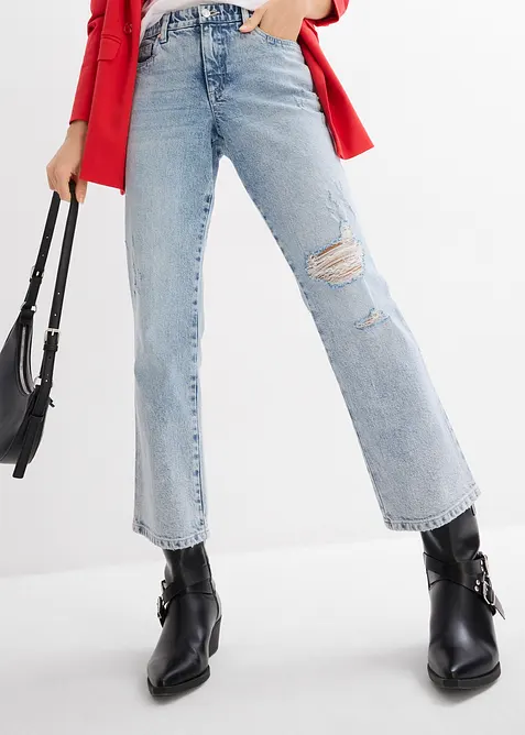 Straight Jeans Mid Waist, med bekv&auml;m midja, cropped, bonprix