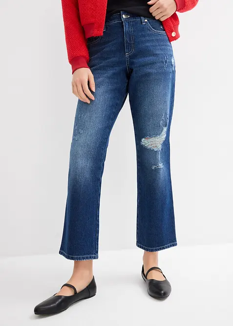 Straight Jeans Mid Waist, med bekv&auml;m midja, cropped, bonprix
