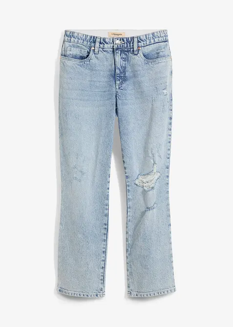 Straight Jeans Mid Waist, med bekv&auml;m midja, cropped, bonprix