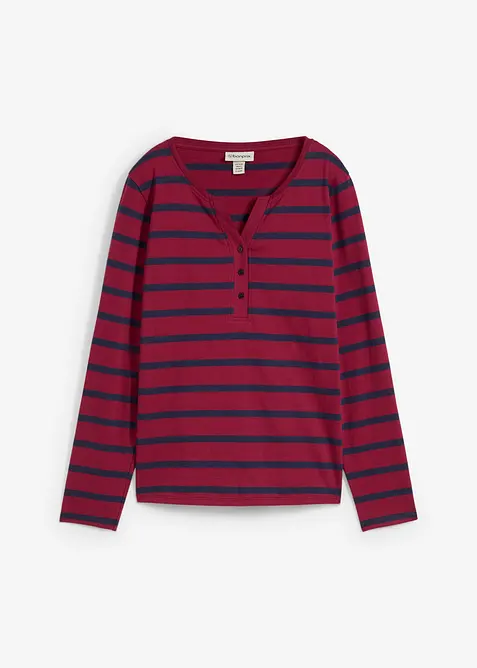 L&aring;ng&auml;rmad topp med kort knappsl&aring;, av ren ekologisk bomull, bonprix