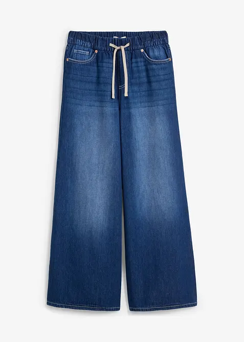 Wide-Leg-jeans, medelh&ouml;g midja, bekv&auml;m linning, bonprix