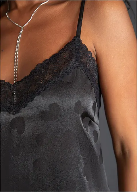 Satinneglig&eacute; med hj&auml;rtm&ouml;nster, bonprix