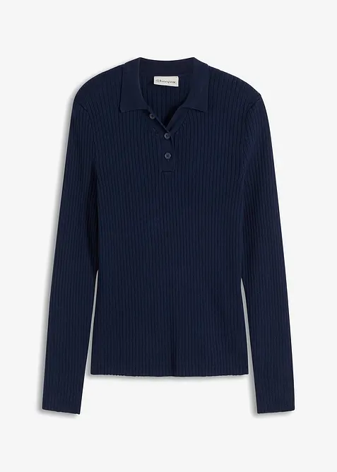 Ribbstickad pik&eacute;tr&ouml;ja i viskosmix, bonprix