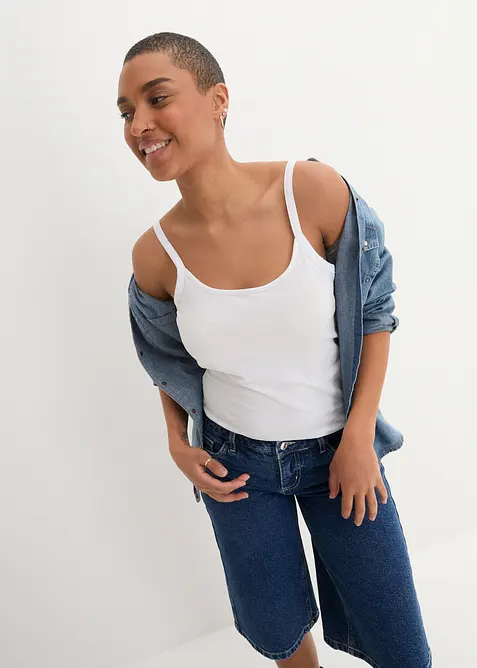 L&aring;ngt linne med smala axelband gjort av ekologisk bomull (2-pack), bonprix