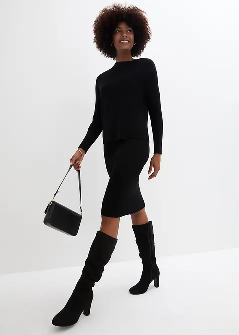 Stickad kl&auml;nning och slipover (2 delar), bonprix