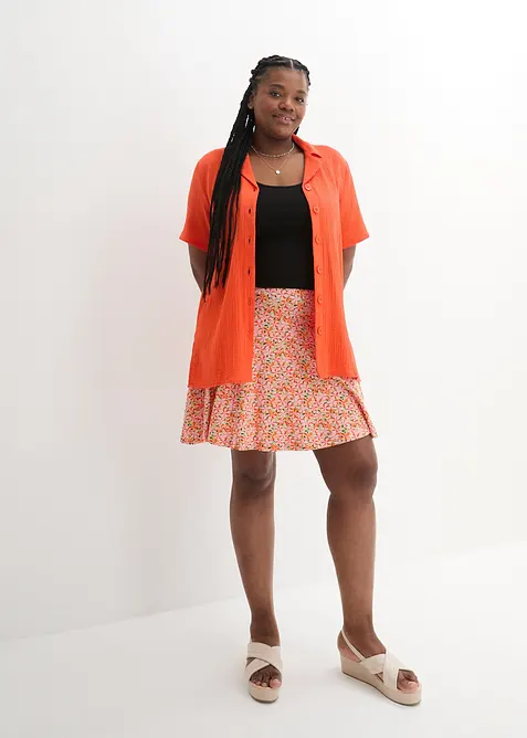 Kort byxkjol med h&ouml;g midja i mjuk viskos, bonprix