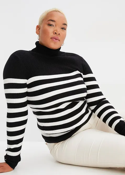 Randig polotröja i viskosmix, bonprix