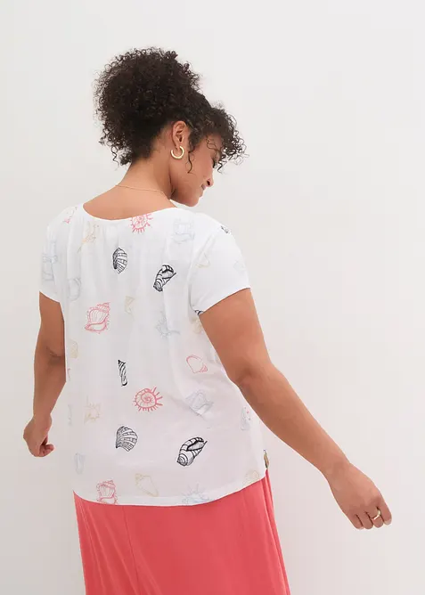 Mönstrad topp med rund halsringning, ekologisk bomull, bonprix