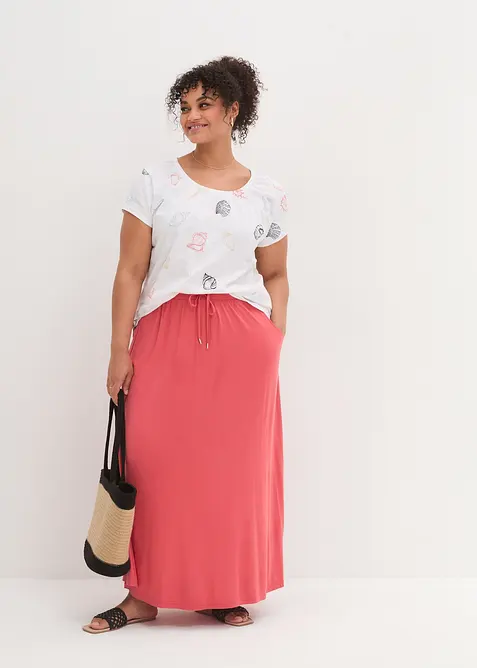 Mönstrad topp med rund halsringning, ekologisk bomull, bonprix