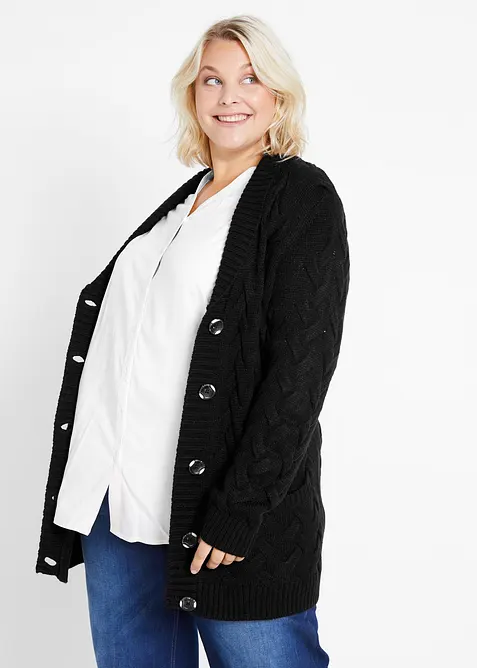 Cardigan med sjalkrage och fl&auml;tstickning, bonprix