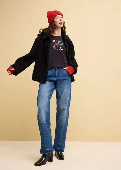 Wide Leg Jeans High Waist med bekv&auml;m midja, bonprix