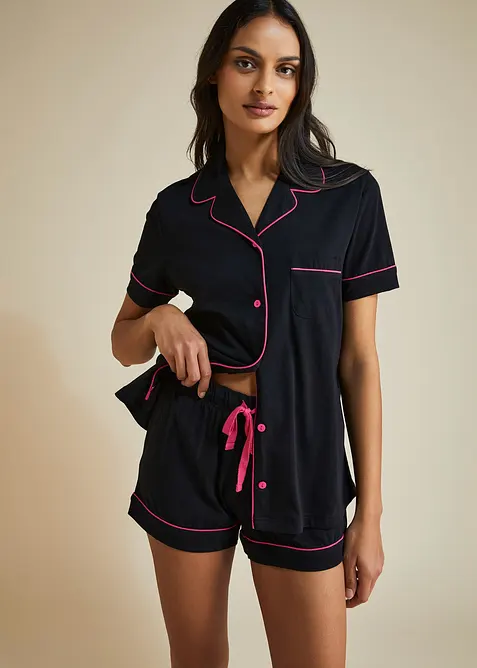 Pyjamas med knappsl&aring; och shorts, bonprix