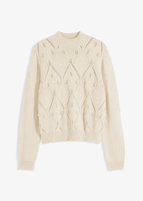Tröja med stickat hålmönster, bonprix