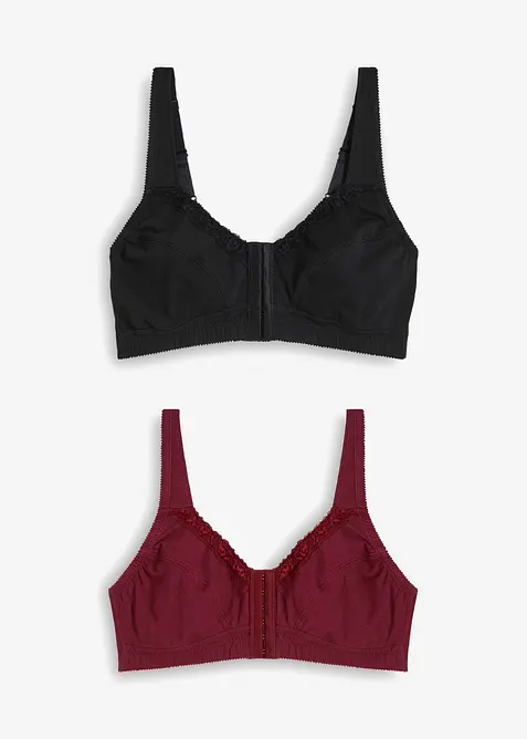 Framkn&auml;ppt BH utan bygel i bomull (2-pack), bonprix