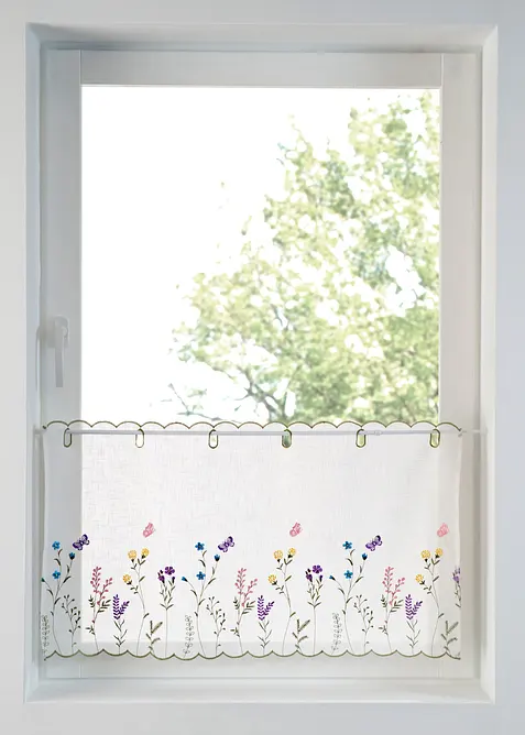 Caf&eacute;gardin med blombroderi, bonprix