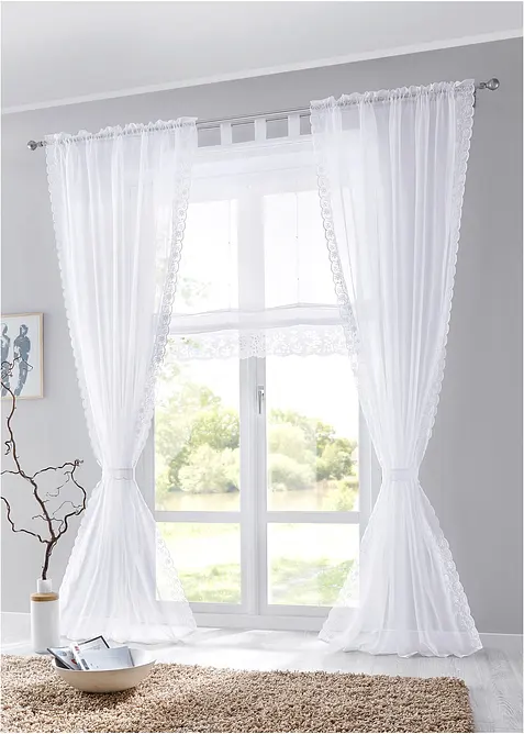 Gardin med broderi och omtag (1-pack), bonprix