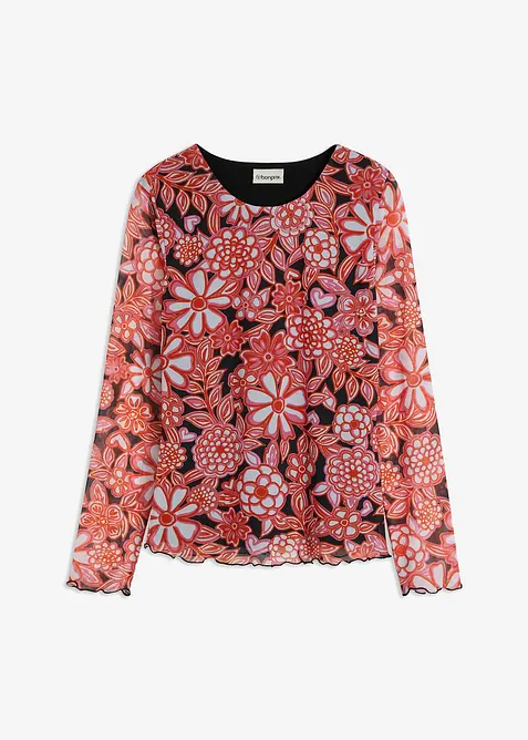 Mönstrad meshtopp med långa ärmar, bonprix