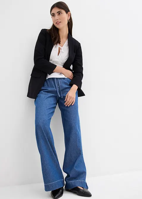 Wide Leg Jeans, Mid Waist, med bekv&auml;m midja, bonprix
