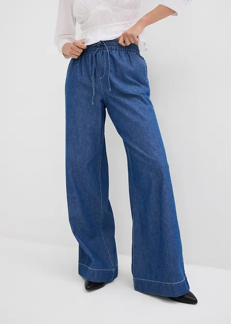 Wide Leg Jeans, Mid Waist, med bekv&auml;m midja, bonprix